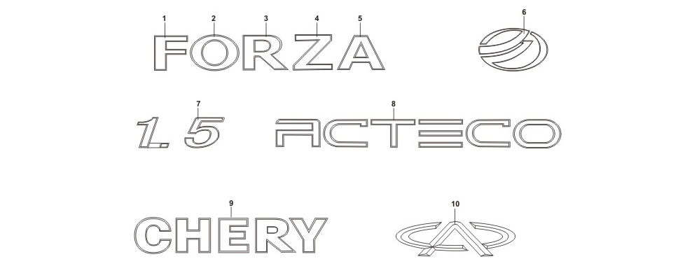 Эмблемы и заводской знак CHERY BONUS, CHERY VERY, CHERY A13, ZAZ FORZA