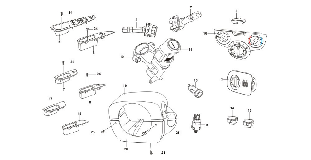 Выключатели, переключатели, заглушки и кожухи   CHERY BONUS, CHERY VERY, CHERY A13, ZAZ FORZA